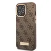 A brown iPhone case with a repeating Guess logo pattern and a gold accent around the camera. Podgląd zdjęcia produktu