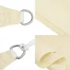 A collage of four close-up images showing details of a cream-colored HDPE sun sail, including its reinforced corners with D-rings and the fabric texture. Produktbild-Vorschau