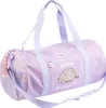 A purple duffel bag with a cartoon cat graphic and text. Produktbild-Vorschau