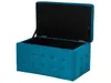 A teal velvet storage ottoman with its lid open, showing the black interior. Podgląd zdjęcia produktu