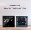 A smart thermostat and its back panel are displayed against a light background. Produktbild-Vorschau