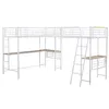 A white metal loft bed with an integrated L-shaped desk underneath, shown against a white background. Náhľad obrázku produktu
