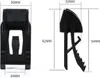Two views of a black plastic snow guard clip with dimensions indicated. Produktbild-Vorschau
