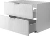 A white bathroom vanity cabinet with two drawers, one partially open. Produktbild-Vorschau