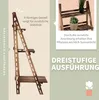 A wooden plant stand with text highlighting its features. Produktbild-Vorschau