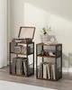 Two industrial-style shelving units are shown in a room setting, one with a record player and radio, the other with books. Náhled obrázku produktu