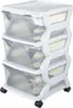 A white and transparent plastic drawer unit with wheels. Anteprima dell’immagine prodotto