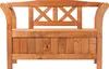 A wooden park bench with a backrest and storage. Produktbild-Vorschau