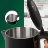 A close-up view of the interior of a black electric kettle with a partially open lid, showing the stainless steel interior. A smaller inset image shows a similar view of the kettle's interior. Náhled obrázku produktu