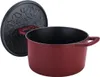 A burgundy cast iron pot with a black lid is shown against a white background. Produktbild-Vorschau