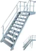 A galvanized steel staircase with a platform and railings, shown against a white background. A smaller, similar staircase is visible in the lower right corner. Produktbild-Vorschau