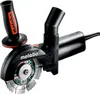 A black Metabo angle grinder with a dust extraction shroud and a side handle, shown against a white background. Produktbild-Vorschau