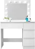 Aga Coiffeuse blanc mat avec miroir, 12 ampoules LED et 4 Voir les images du produit 1