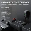 A NOCO GENIUS1 battery charger is plugged into a wall and connected to a car battery. Podgląd zdjęcia produktu