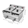 A commercial double deep fryer with dimensions indicated. Voir les images du produit
