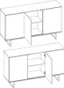 Two views of a wooden sideboard with a metal frame, one with doors open and one with doors closed. Produktbild-Vorschau