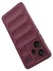 A burgundy phone case with a textured back and a camera cutout is shown against a white background. Produktbild-Vorschau