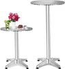 Two aluminum bar tables, one set with a drink, cake, coffee, and flowers. Náhled obrázku produktu