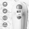 A close-up of a white hand mixer with various icons on the left side. Produktbild-Vorschau