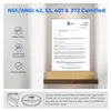 A document with certifications and seals is displayed in a frame, with marketing text and icons on the left. Podgląd zdjęcia produktu