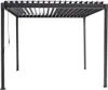 A dark gray metal pergola with adjustable louvers on a white background. Produktbild-Vorschau