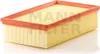A rectangular air filter with a yellow filter medium and an orange plastic frame, shown on a white background. Produktbild-Vorschau