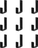 Nine black metal J-shaped hooks, each with a single screw hole at the top, arranged in a 3x3 grid against a white background. Anteprima dell’immagine prodotto