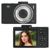 A digital camera shown from the front and back, with a woman's portrait on the screen. Produktbild-Vorschau