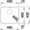 A technical drawing of a sink with dimensions indicated. Produktbild-Vorschau