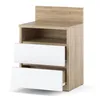 A modern bedside table with two white drawers and an open shelf, made of wood-look material. Náhled obrázku produktu