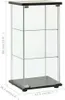 A glass display cabinet with black accents and dimensions indicated by text. Náhľad obrázku produktu