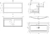 Technical drawings and dimensions for a bathroom vanity and sink. Anteprima dell’immagine prodotto