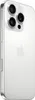 A white iPhone 16 Pro with a silver frame is shown from a diagonal back view. Produktbild-Vorschau