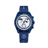 A blue Swatch x Omega Moonswatch watch with a white dial and a blue strap, displayed against a white background. Produktbild-Vorschau