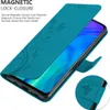 A teal flip phone case with a floral design is shown open, revealing a smartphone screen. Náhľad obrázku produktu