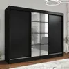A black wardrobe with mirrored doors is shown in a room. Produktbild-Vorschau
