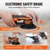 A close-up of a person's hands operating an electric sander, with inset images demonstrating its functions. Produktbild-Vorschau