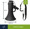 A black megaphone with a shoulder strap and measurement indicators, along with text overlays. Anteprima dell’immagine prodotto