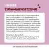 A pink and white background with text detailing the product's ingredients and nutritional analysis. Produktbild-Vorschau