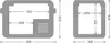 Diagrams showing the dimensions of a cooler box. Produktbild-Vorschau