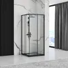 A modern bathroom with a black framed glass shower enclosure and a white shower tray. Podgląd zdjęcia produktu