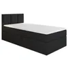 A black boxspring bed with a white mattress topper and a black headboard, shown against a white background. Produktbild-Vorschau