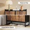 A split image showing a shoe cabinet with decorative doors and ample bottom space for shoes. Produktbild-Vorschau