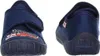 A pair of blue children's shoes with a fire truck design. Produktbild-Vorschau