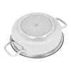 The bottom of a stainless steel pot is shown against a white background. Voir les images du produit