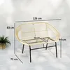 A rattan garden bench with dimensions indicated by measurement lines and text. Anteprima dell’immagine prodotto