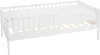 A white children's bed with a mattress and wooden slats is shown against a white background. Produktbild-Vorschau