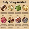 A collage of images showing different foods being dehydrated, along with temperature settings. Náhled obrázku produktu