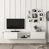 A modern living room setup with a wall-mounted TV and entertainment unit. Produktbild-Vorschau
