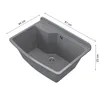 A grey sink with dimensions indicated by lines and text. Produktbild-Vorschau